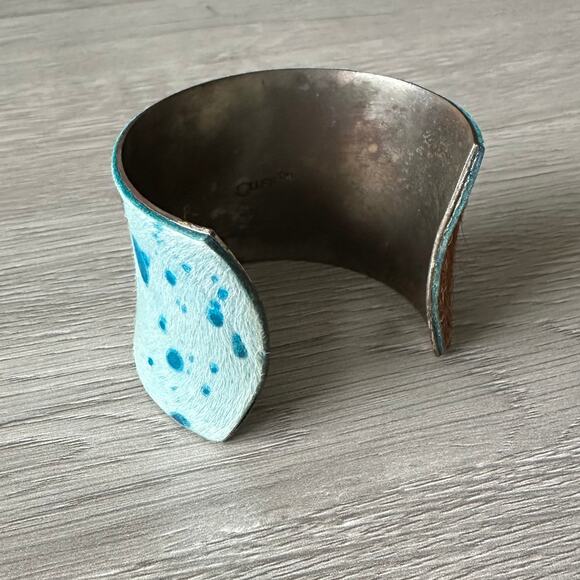 Rustic Cuff Cowhide Wide Cuff Bracelet Turquoise & Brown - Picture 5 of 9
